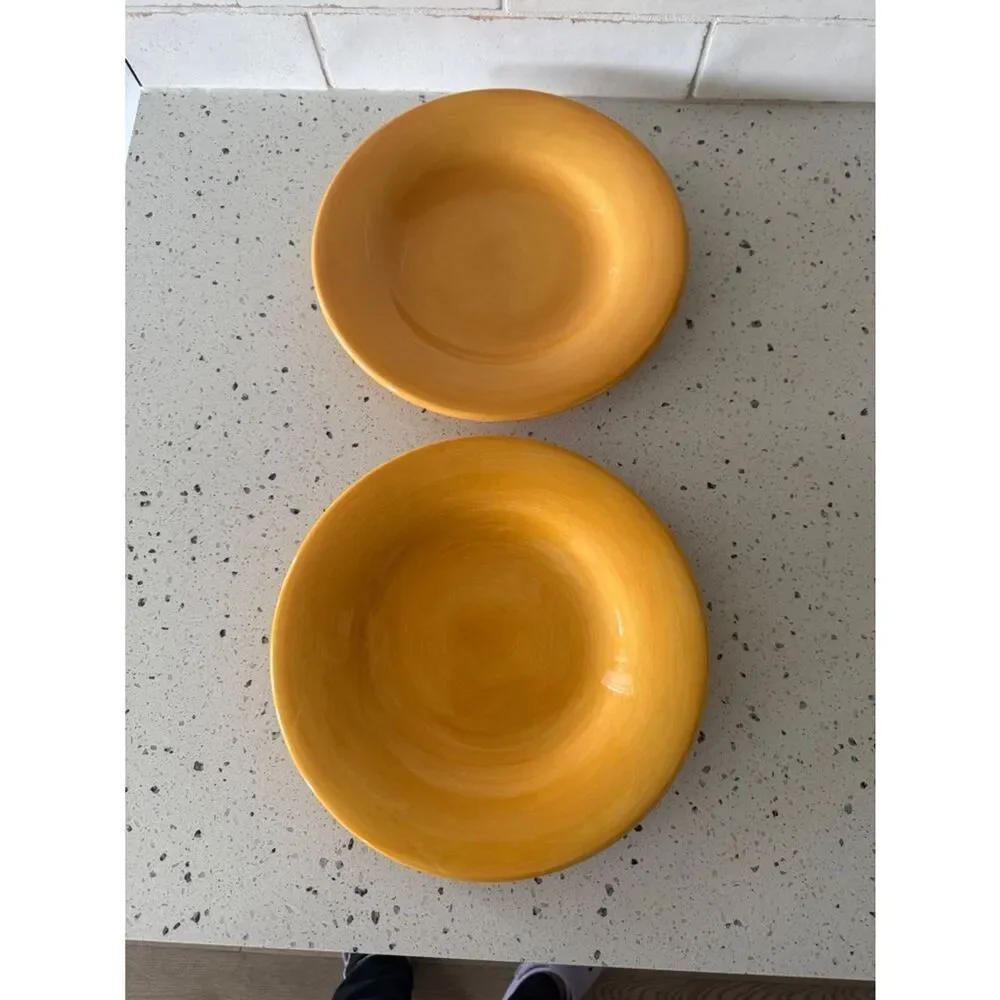 ESPAÑA Hand-Painted Collection Yellow Ceramic Dinner Serving Plates Lot of 2
